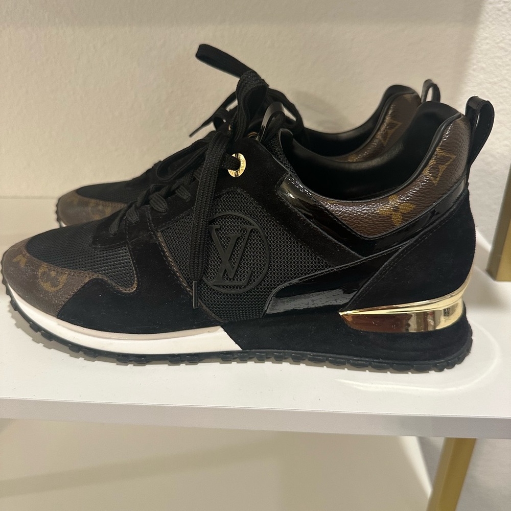 Louis Vuitton Black and Gold Sneakers with Metallic Details